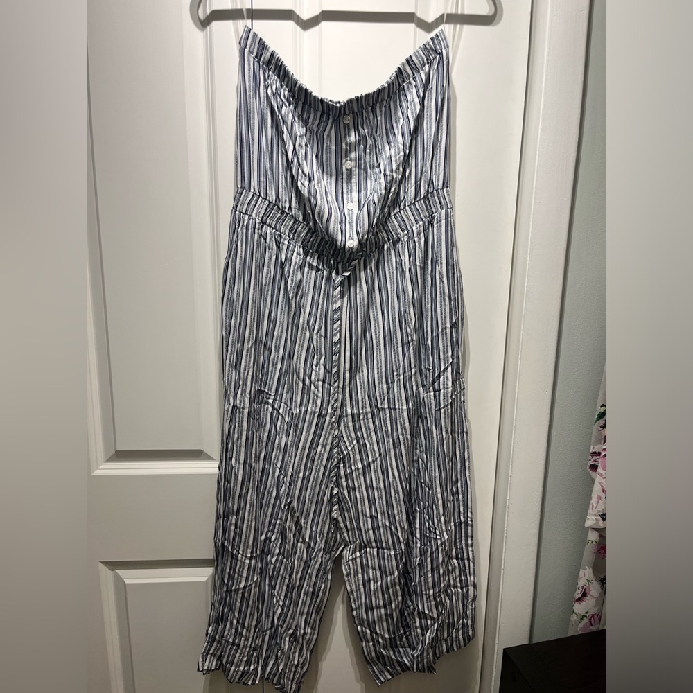 Strapless wide leg romper